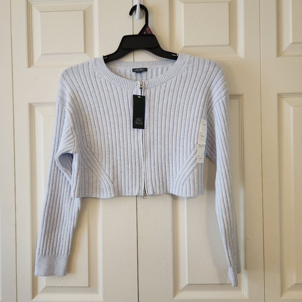 Wild Fable Womens Cropped Ribbed Knit Cardigan Zip Front Sz M Light Blue NWT